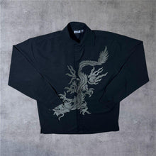 Load image into Gallery viewer, Early 00's Identic Goth Y2K Dragon Graphic Black Long Sleeve Polyester Shirt
