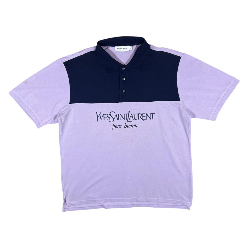 Early 00's YSL YVES SAINT LAURENT Spellout Graphic Colour Block Short Sleeve Polo Shirt