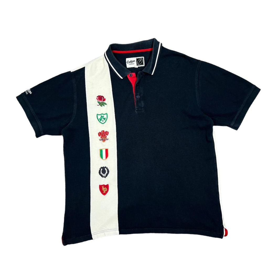 Cotton Traders SIX NATIONS RUGBY Embroidered Logo Colour Block Polo Shirt