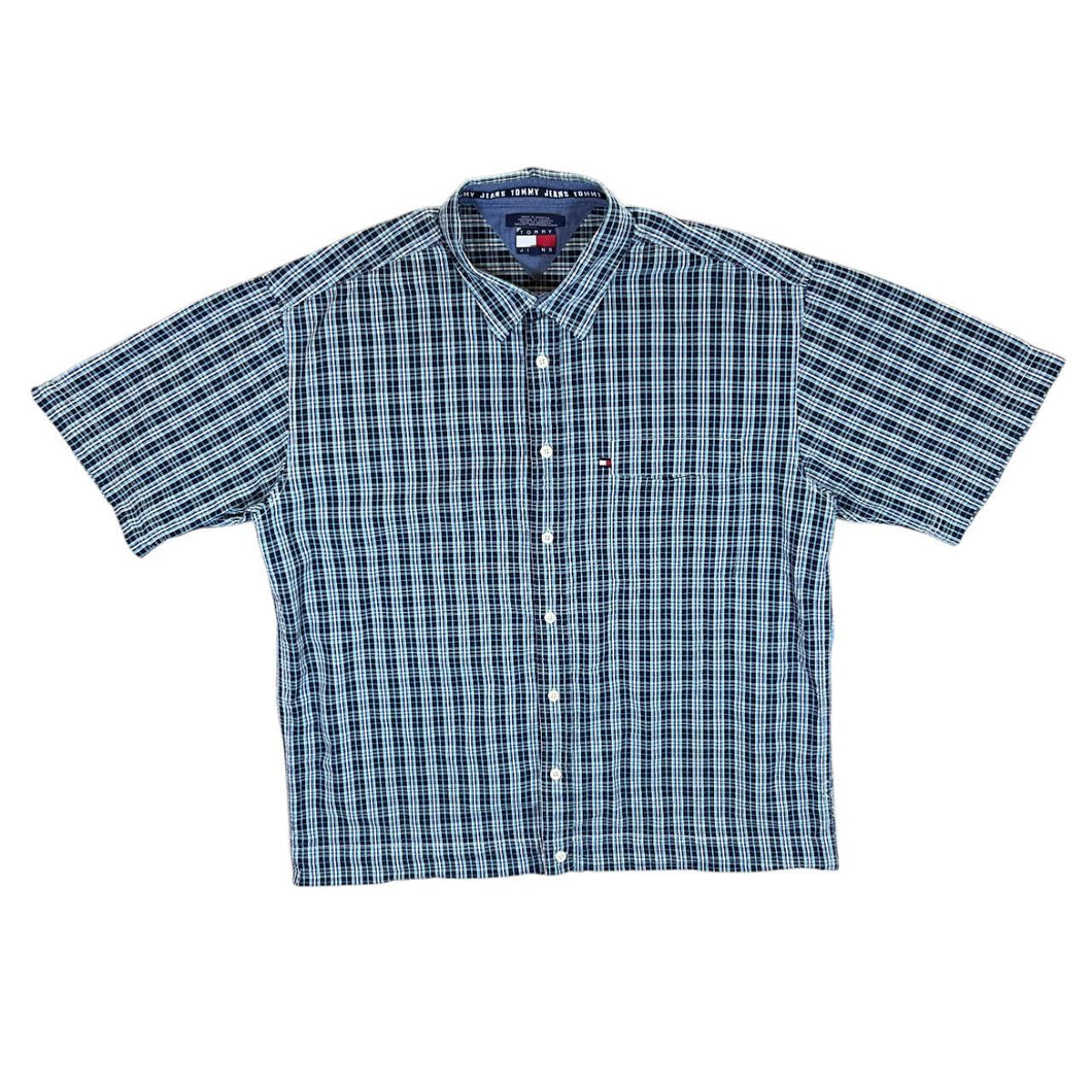 Early 00's Tommy Hilfiger Tommy Jeans Blue White Check Short Sleeve Cotton Shirt