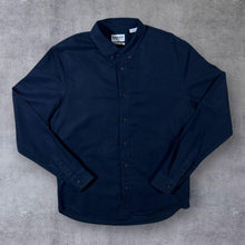 Load image into Gallery viewer, Timberland "Slim Fit" Navy Blue Mini Logo Long Sleeve Linen Cotton Blend Shirt
