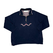 Load image into Gallery viewer, Vintage 90&#39;s AMY MOORE Embroidered Floral Motif Checked Trim 1/4 Zip Pullover Sweatshirt
