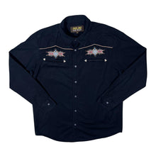 Load image into Gallery viewer, Early 00&#39;s Atlas For Men Cowboy Western Embroidered Native Black Cotton Long Sleeve Shirt

