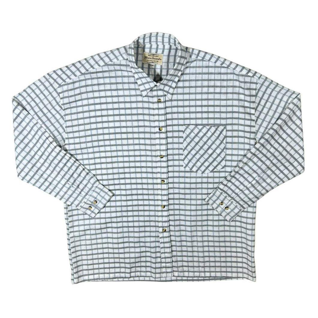 Vintage Mauro Lesandro White Grey Plaid Check Cotton Long Sleeve Flannel Shirt
