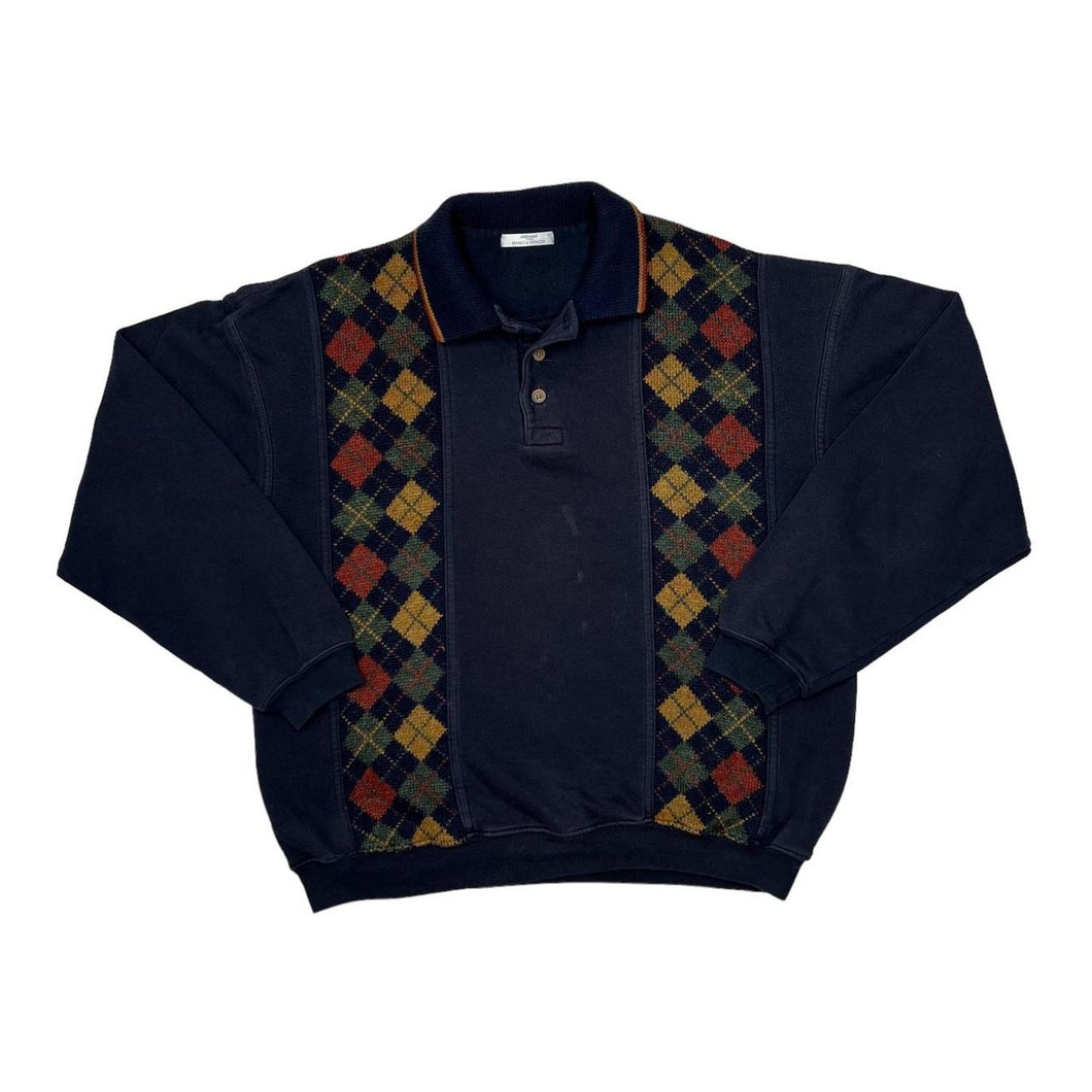 Vintage 90’s ST MICHAEL Marks & Spencer Argyle Knit Panel Collared Sweatshirt