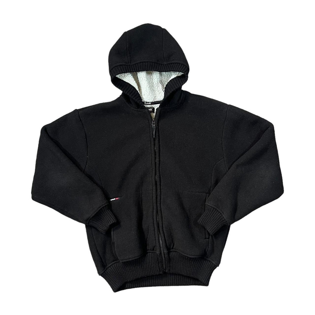 Early 00's SCHOTT NYC Big Spellout Sherpa Fleece Lined Zip Fleece Hoodie