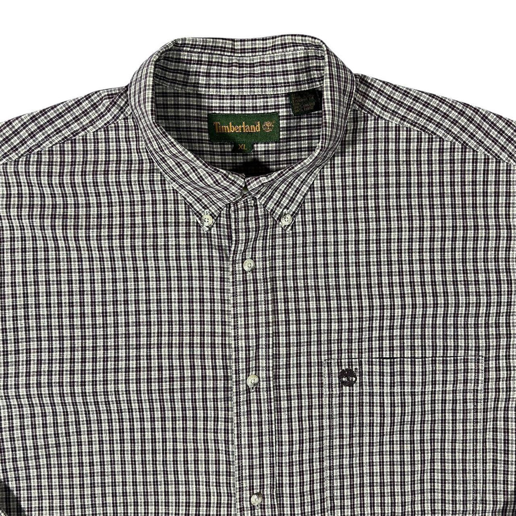 Vintage Timberland Burgundy Cream Check Cotton Long Sleeve Button-Up Shirt