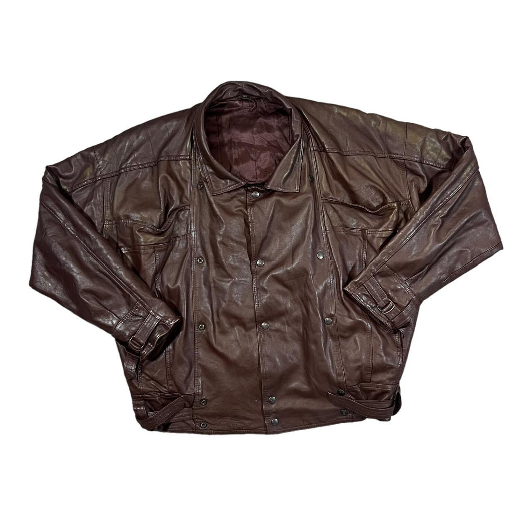 Vintage 90's PEC Genuine Real Burgundy Leather Bomber Jacket
