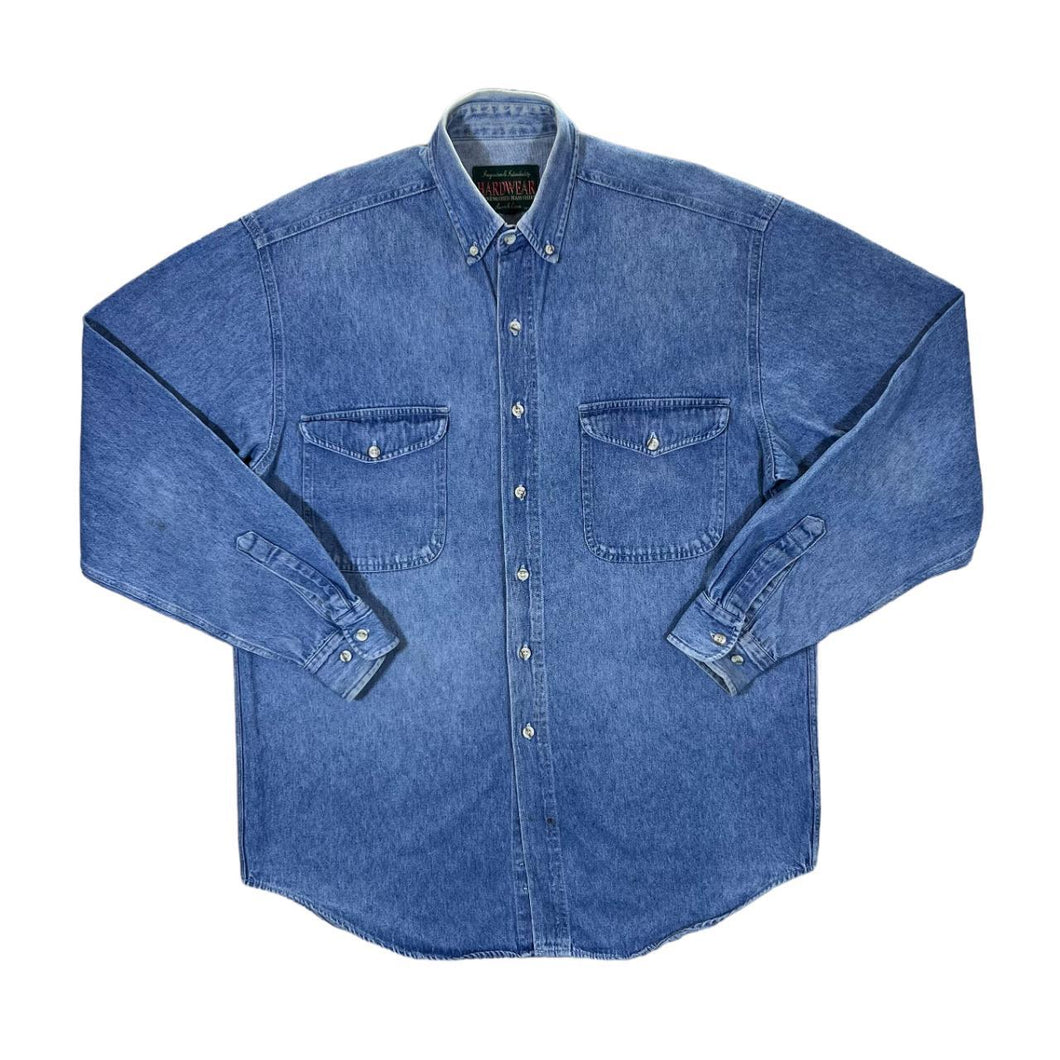 Vintage HARDWEAR Stonewashed Jeans Shirt Blue Denim Long Sleeve Button-Up Shirt