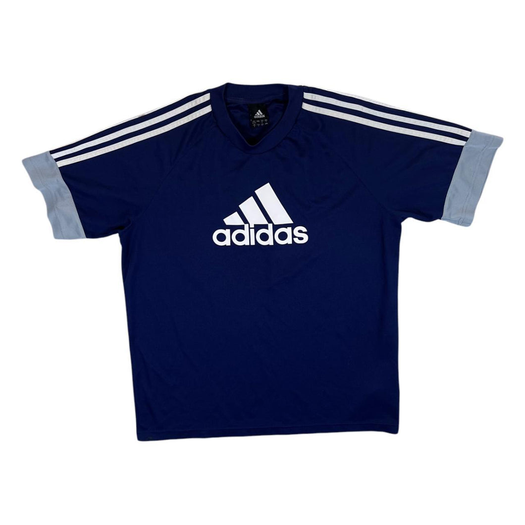 Adidas Three Stripe Big Logo Navy Blue Short Sleeve Polyester Sports T-Shirt