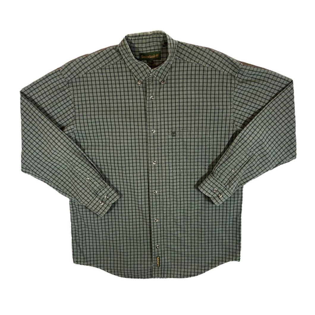 Vintage Timberland Green Check Long Sleeve Button-Up Cotton Shirt