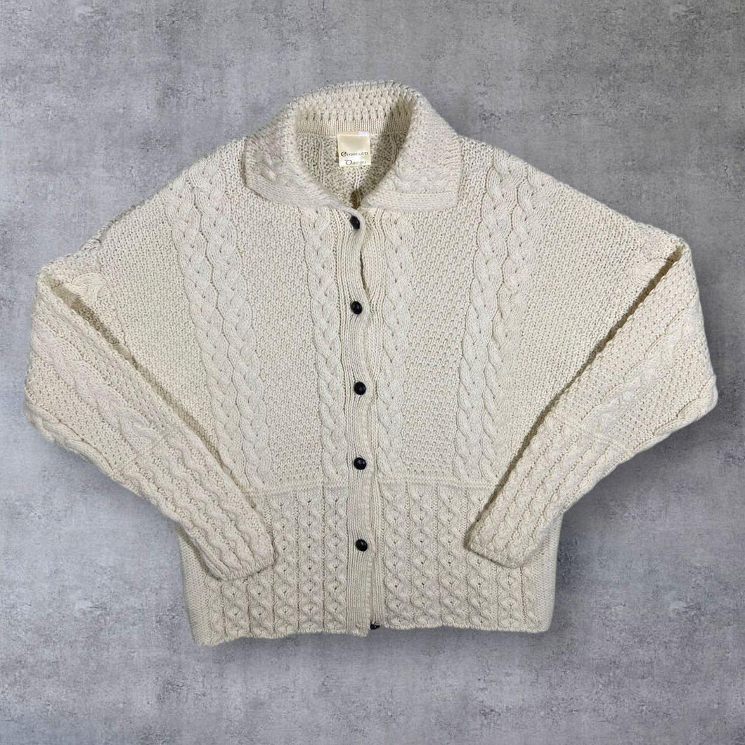 Vintage Emerald Design Cream Cable Knit Button Down Sweater Cardigan