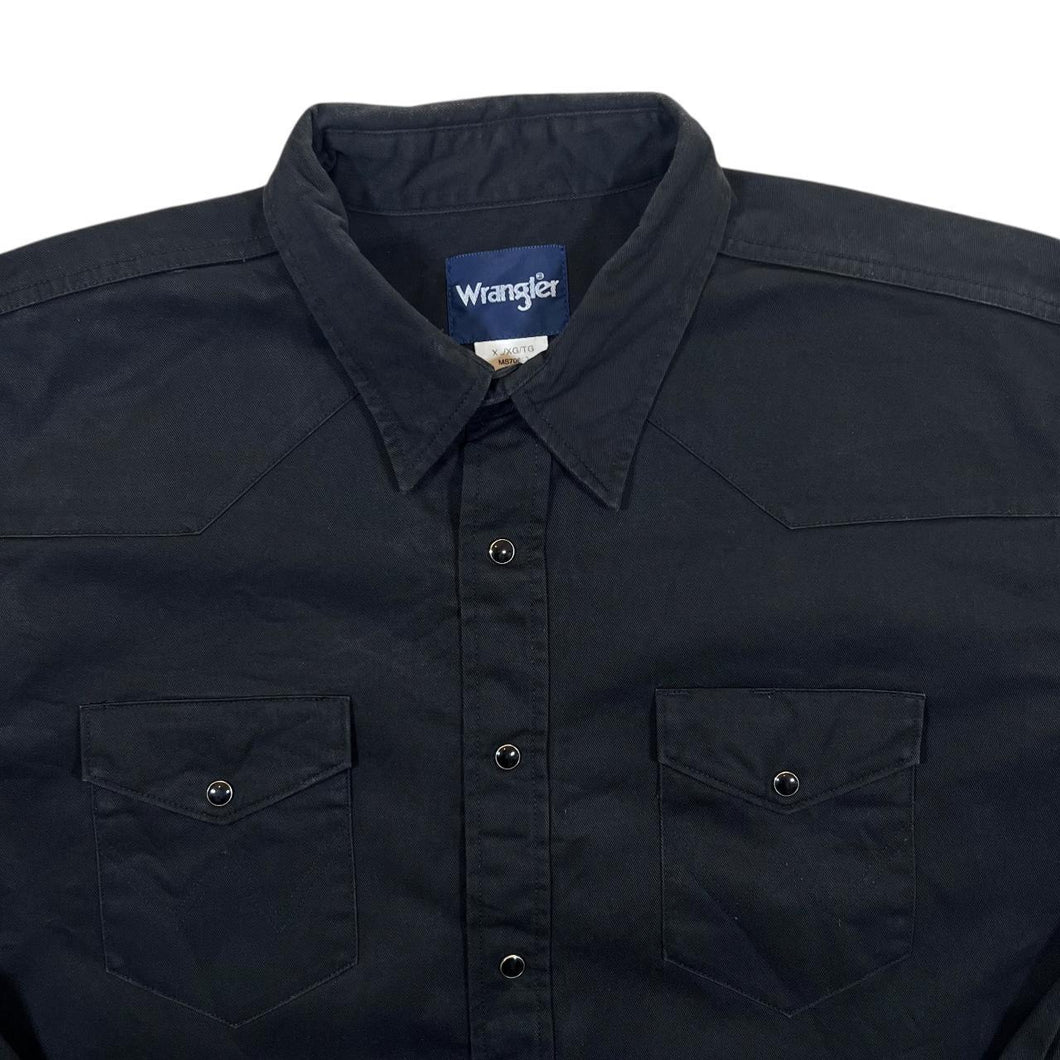 Vintage Wrangler Cowboy Western Black Popper Button Long Sleeve Cotton Shirt