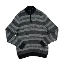 Load image into Gallery viewer, Early 00&#39;s CHAPS Black Grey Striped Cotton Knit 1/4 Zip Pullover Sweater Jumper

