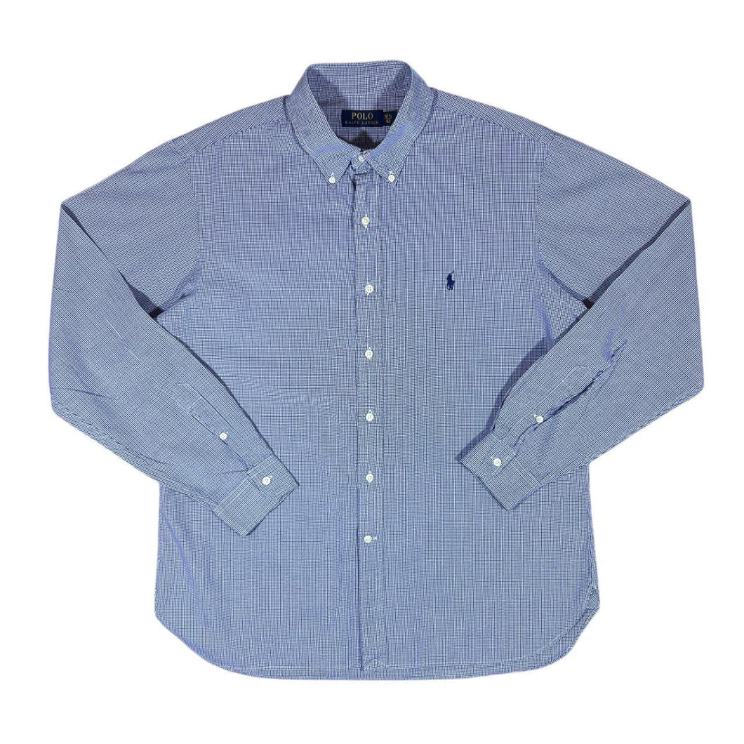 POLO RALPH LAUREN Classic Blue Check Cotton Long Sleeve Button-Up Shirt