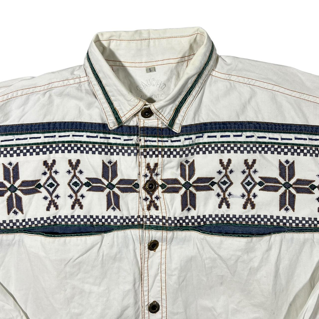 Vintage Gaucho Authentic Patterned Cowboy Western Cotton Long Sleeve Shirt