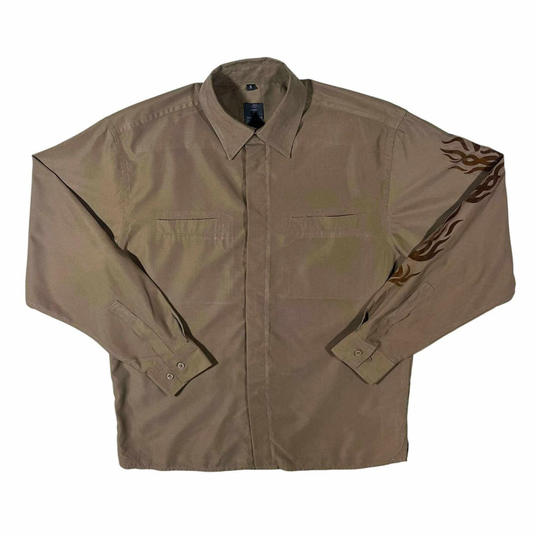 Early 00's Trenders Y2K Tribal Patterned Brown Polyester Long Sleeve Shirt