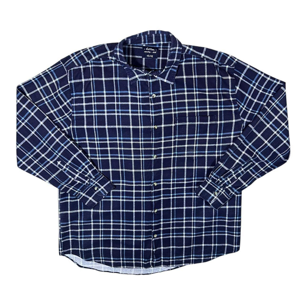Vintage Cotton Country Club Navy White Blue Check Long Sleeve Cotton Flannel Shirt