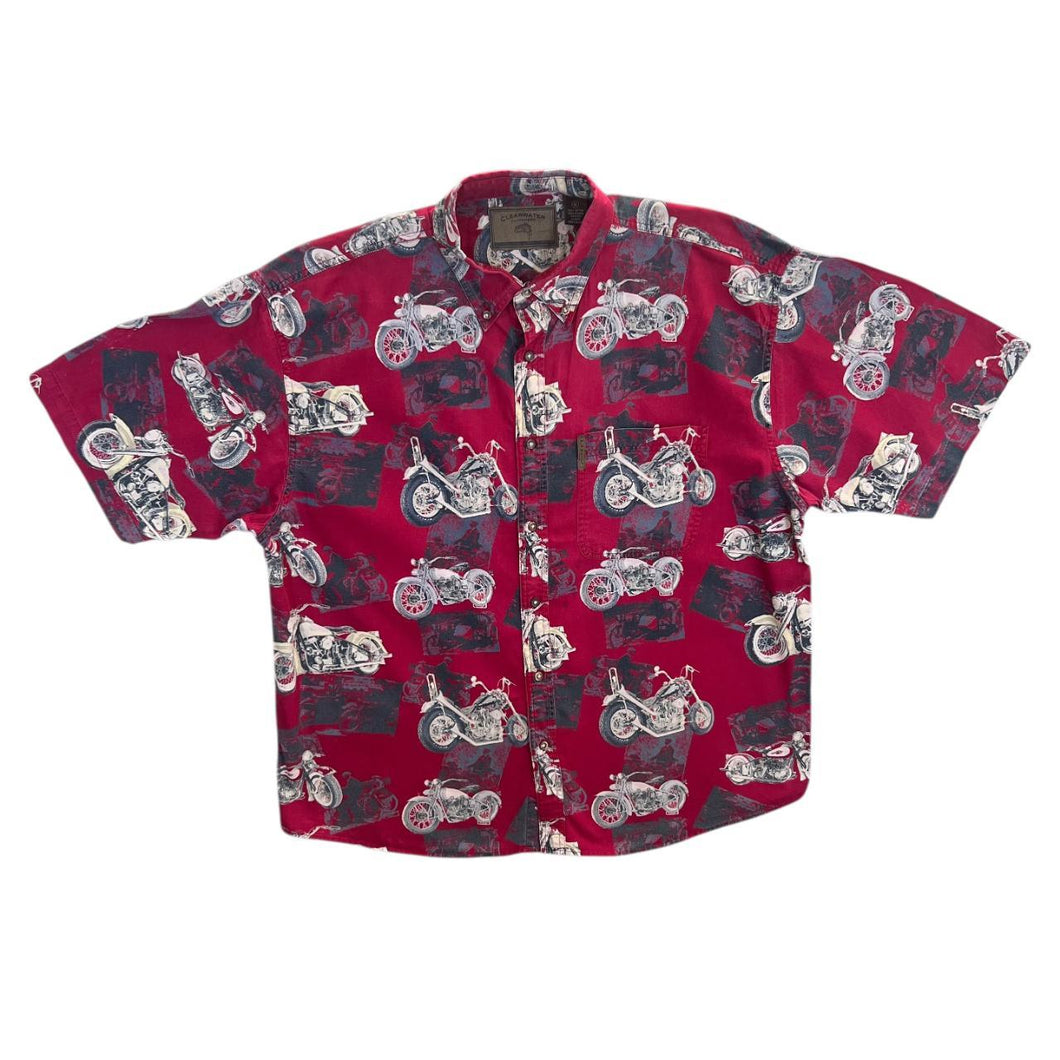 Clearwater Outfitters Motorcycle All-Over Print Cotton Short Sleeve Button-Up Shirt