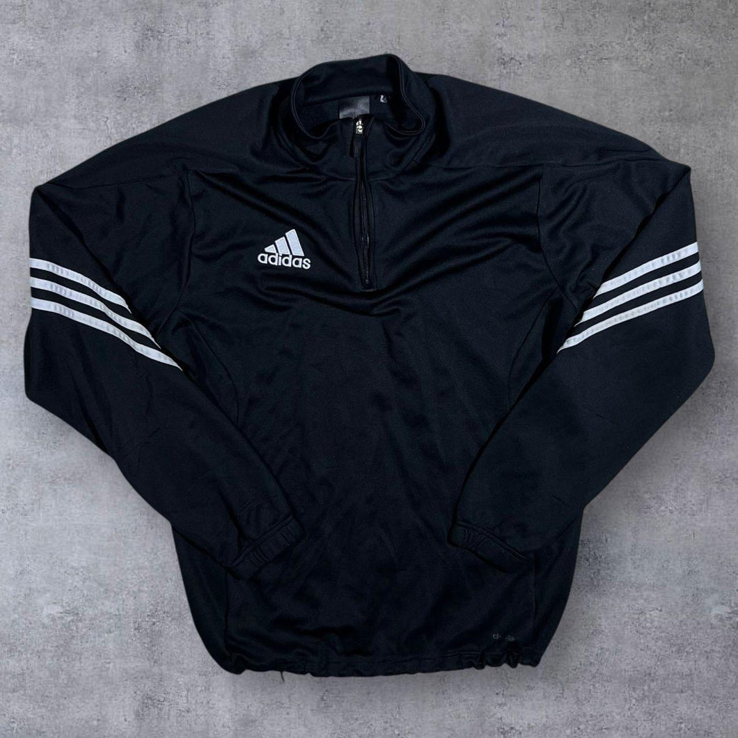 Adidas Climalite Three Stripe Mini Logo Black 1/4 Zip Sweatshirt Track Top