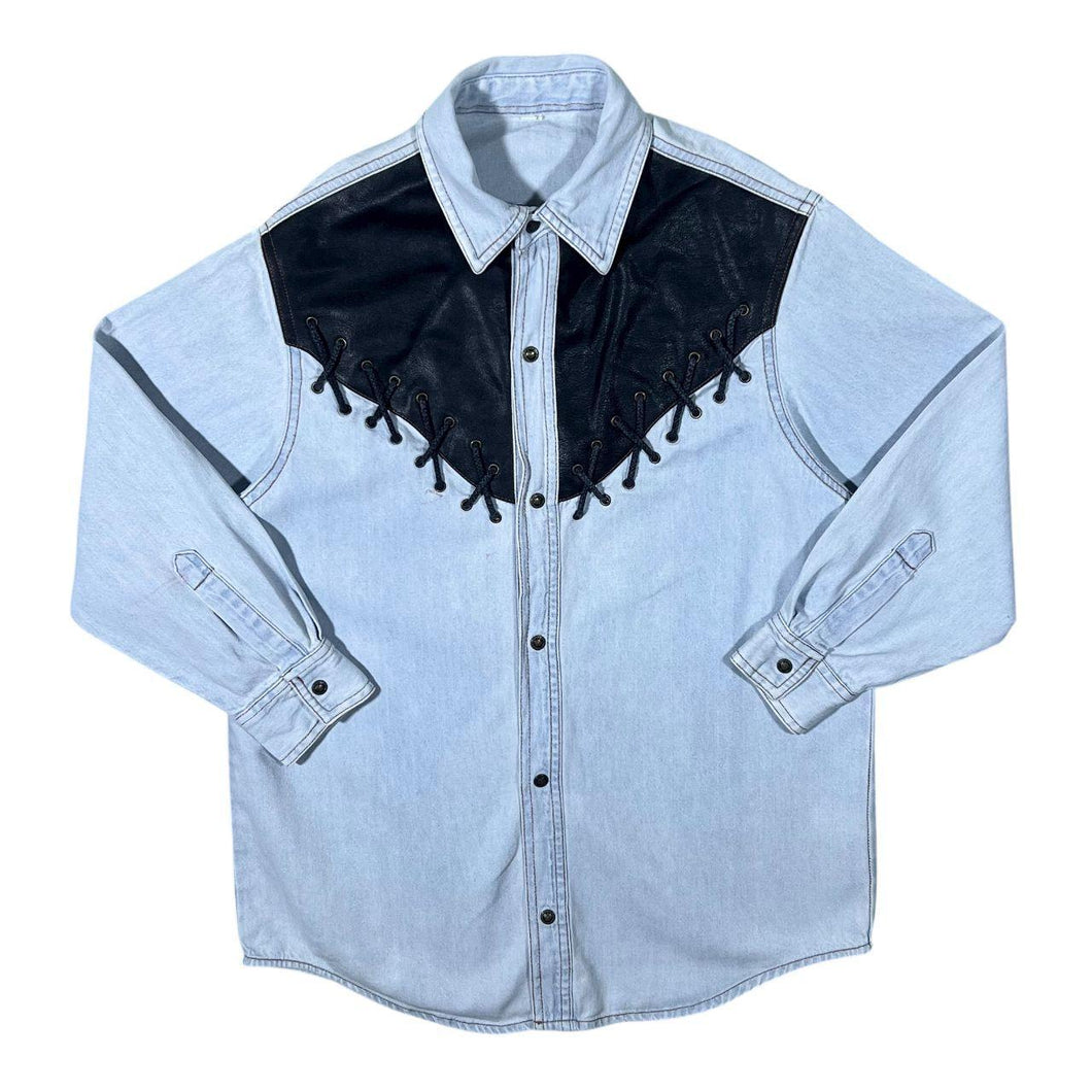 Vintage Cowboy Western Light Blue Denim Popper Long Sleeve Shirt