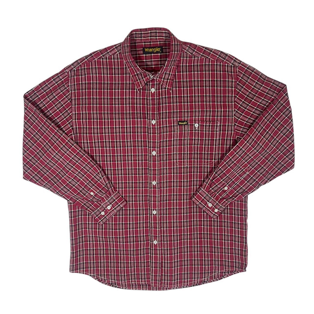 Vintage WRANGLER Classic Red Plaid Check Long Sleeve Cotton Shirt
