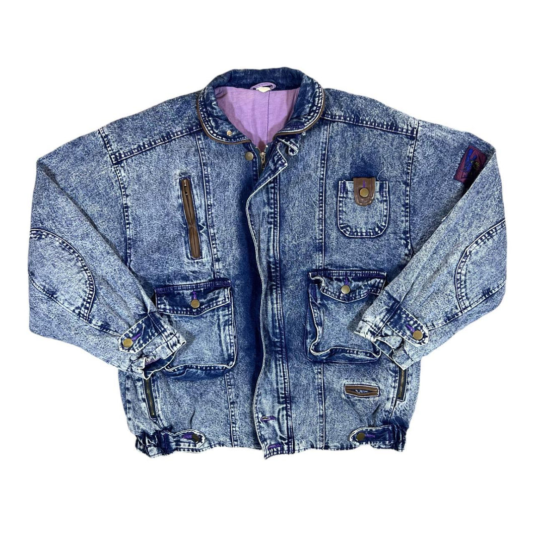 Vintage 90's Acid Wash Blue Denim Lightly Padded Zip Jacket