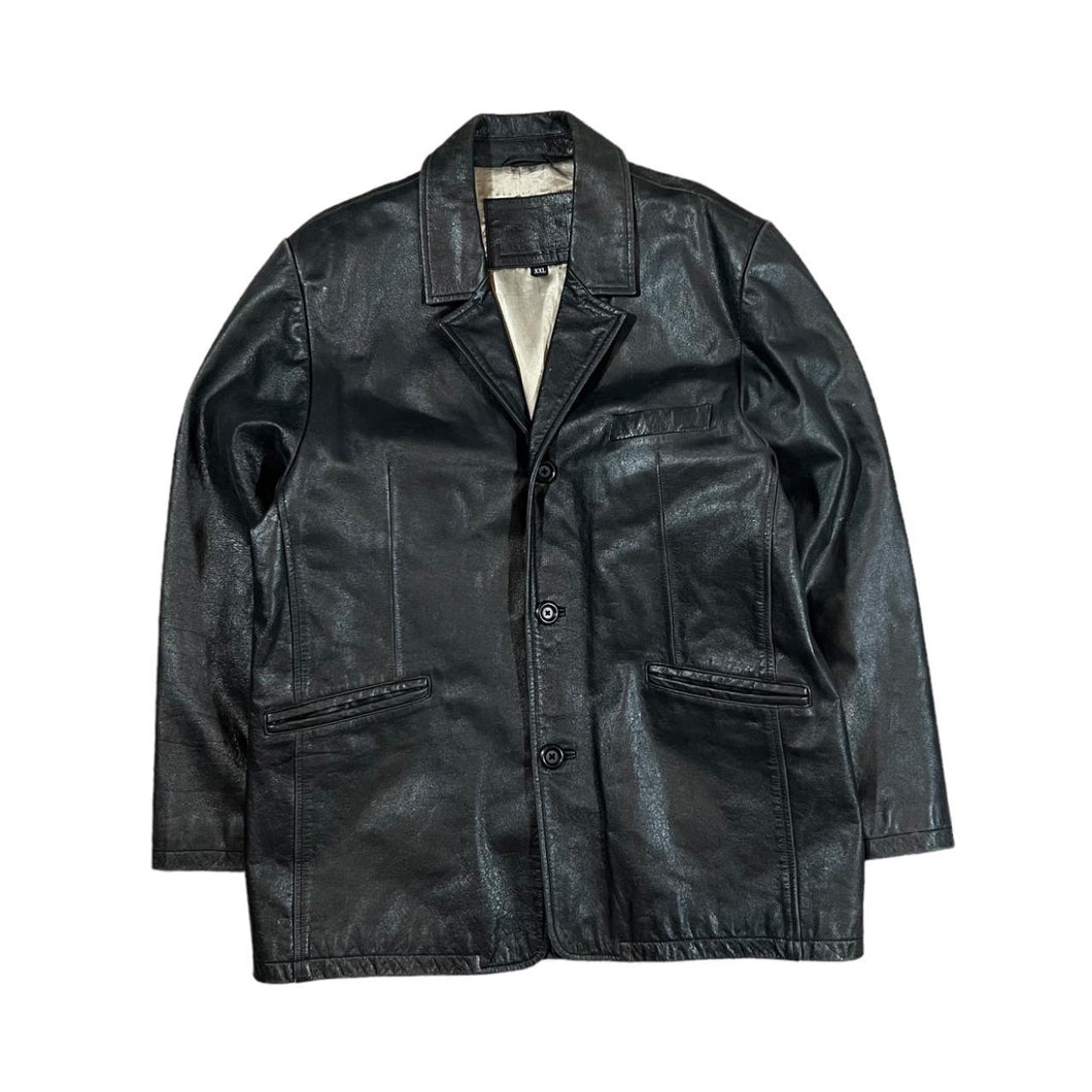 Vintage LEATHERWEAR Classic Black Genuine Real Leather Blazer Jacket