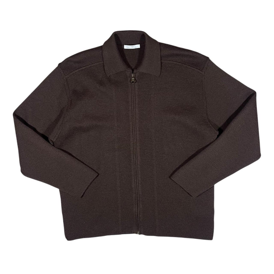 Early 00's ST MICHAEL Marks & Spencer Chocolate Brown Acrylic Wool Knit Zip Sweater Jumper