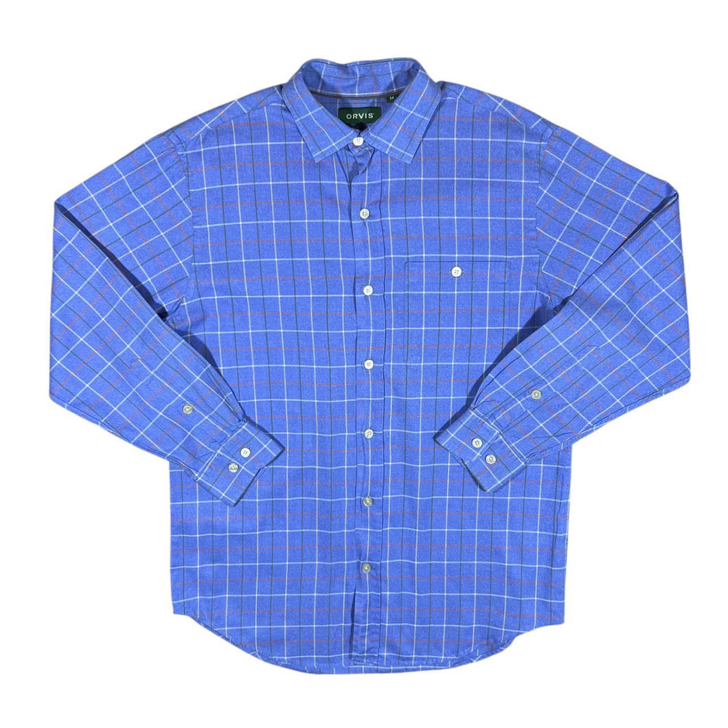 ORVIS Classic Blue Country Plaid Check Long Sleeve Cotton Shirt