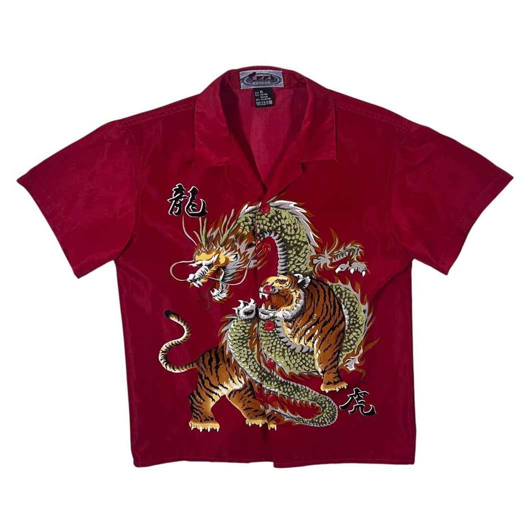 Early 00's BAM Shirt Gothic Y2K Dragon Graphic Red Short Sleeve Polyester Cotton Shirt