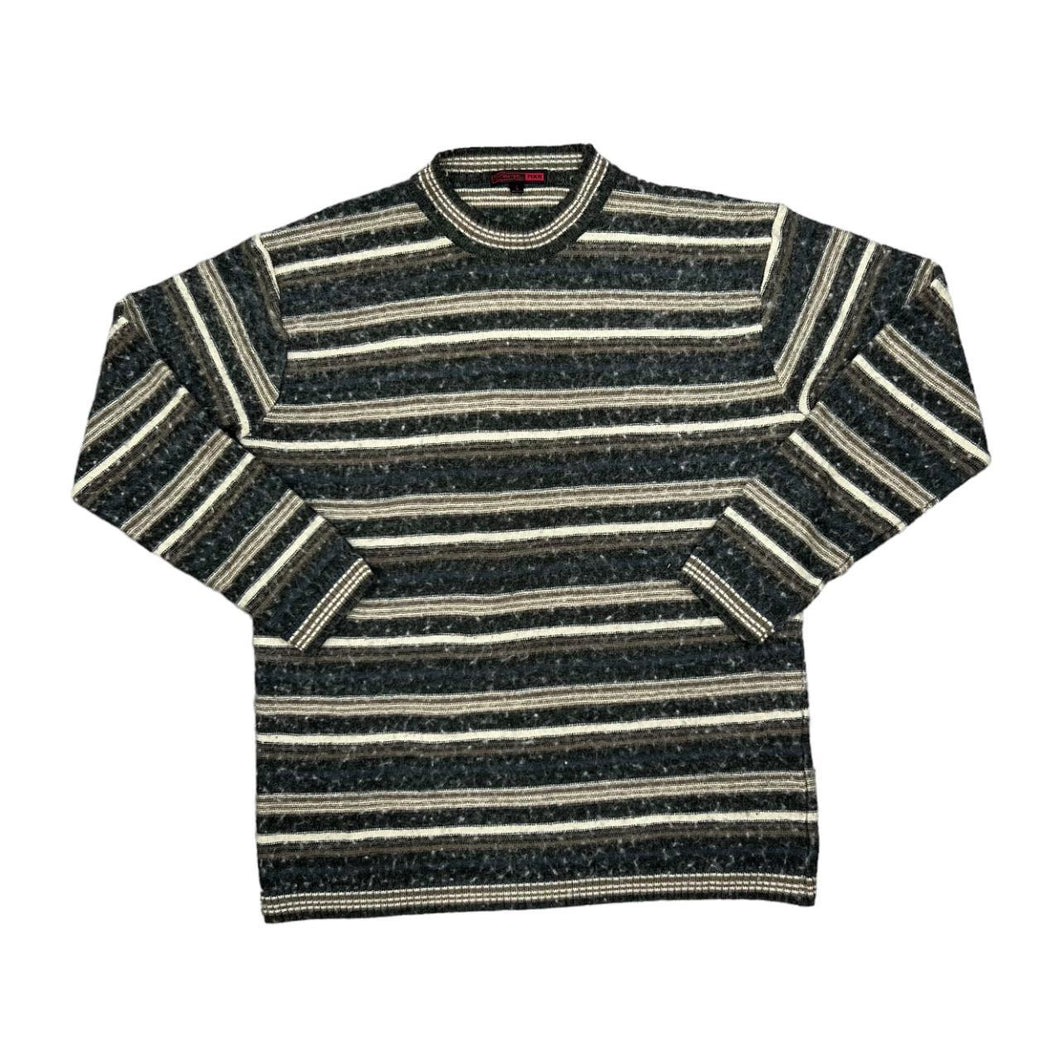 Vintage GEORGE MAN Grandad Multi Striped Acrylic Wool Knit Sweater Jumper