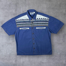 Load image into Gallery viewer, Vintage John Baner Cowboy Western Aztec Patterned Cotton Blue Short Sleeve Shirt
