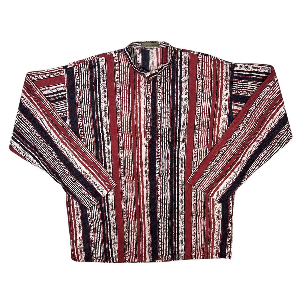 Vintage La Maison Des Indes Striped Patterned Hippy Long Sleeve Cotton Shirt