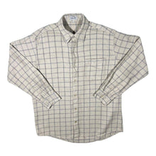 Load image into Gallery viewer, Vintage Happy Life Beige Navy Blue Plaid Check Long Sleeve Flannel Cotton Shirt
