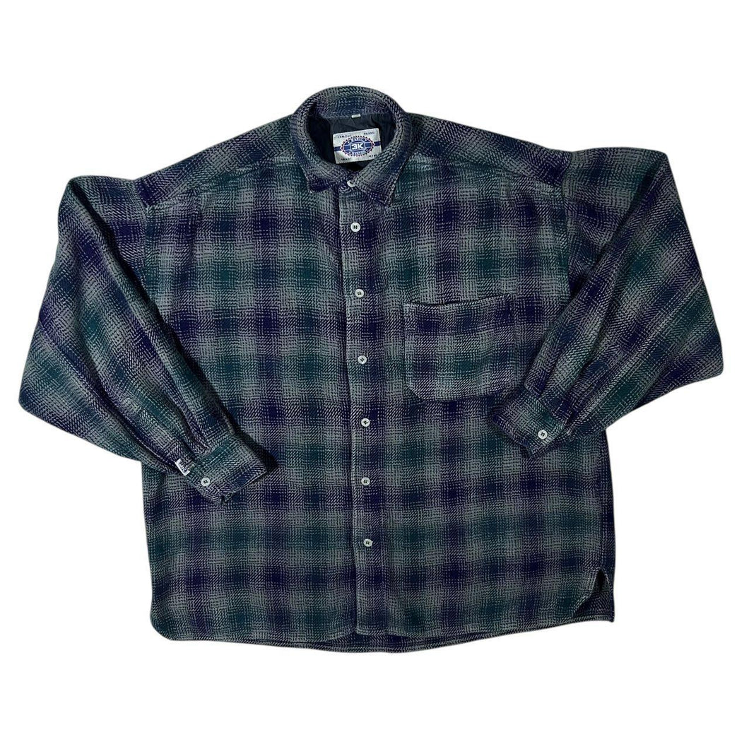 Vintage EK Basic System Multi Plaid Check Cotton Long Sleeve Flannel Shirt