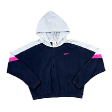 Load image into Gallery viewer, REEBOK Embroidered Mini Logo Colour Block Cropped Fleece 1/4 Zip Pullover Hoodie
