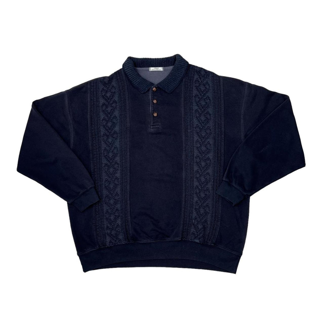 Vintage ST MICHAEL Marks & Spencer Cable Knit Panel Collared Sweatshirt
