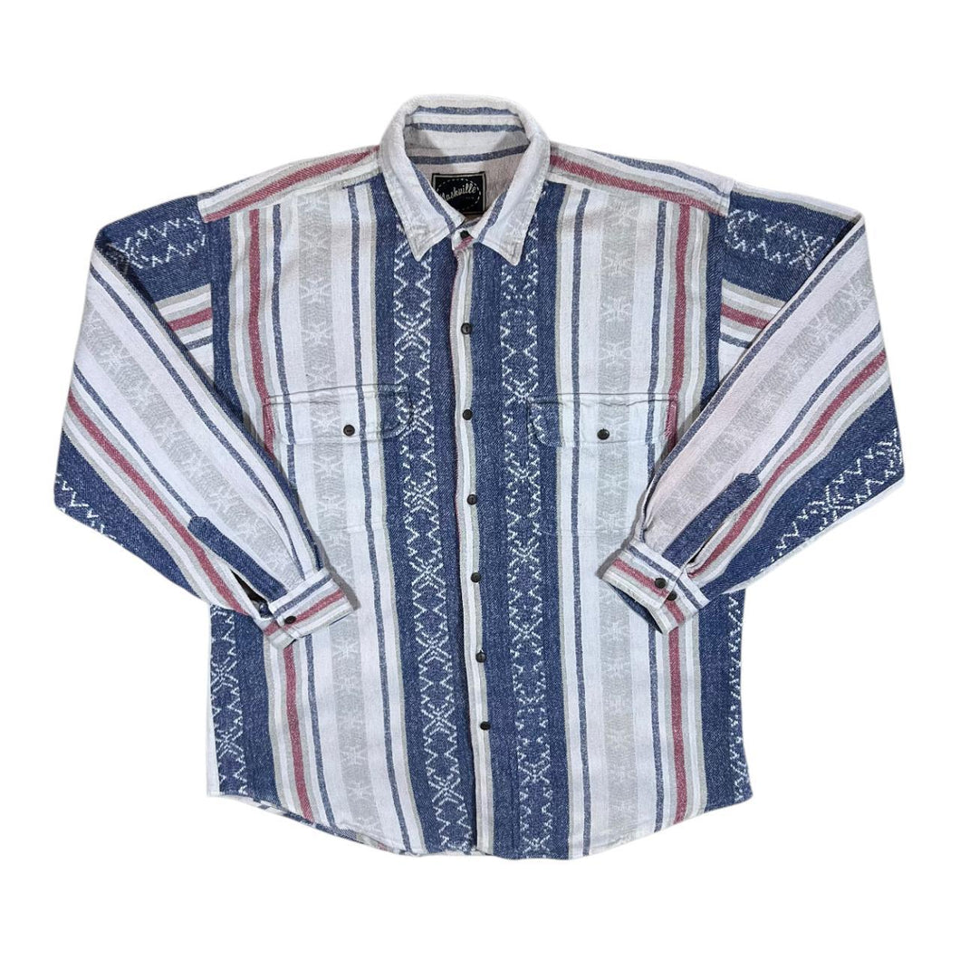 Vintage 90's Nashville Men Patterned Multi Striped Long Sleeve Flannel Cotton Shirt