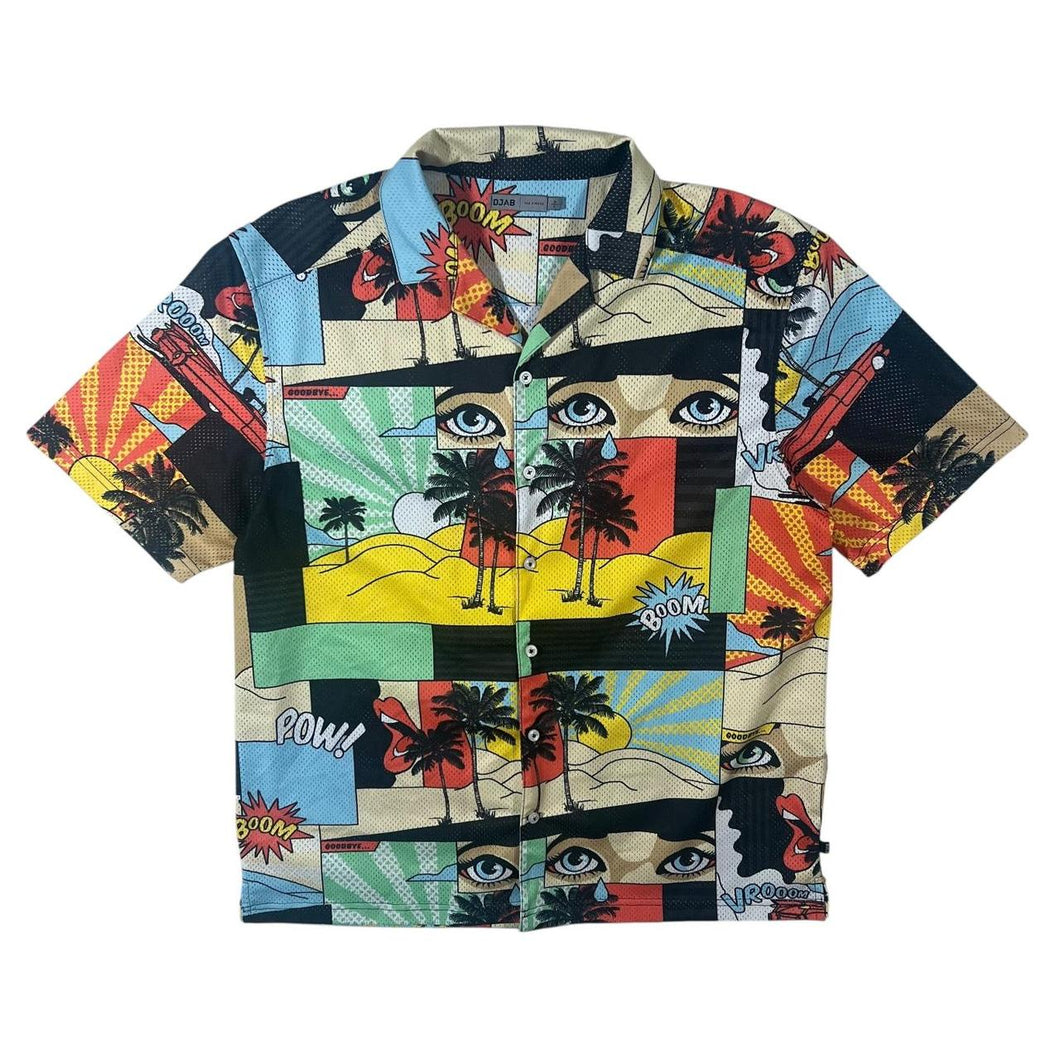 DJAB Par Simons Pop Art Comic Book Abstract Patterned Mesh Short Sleeve Shirt