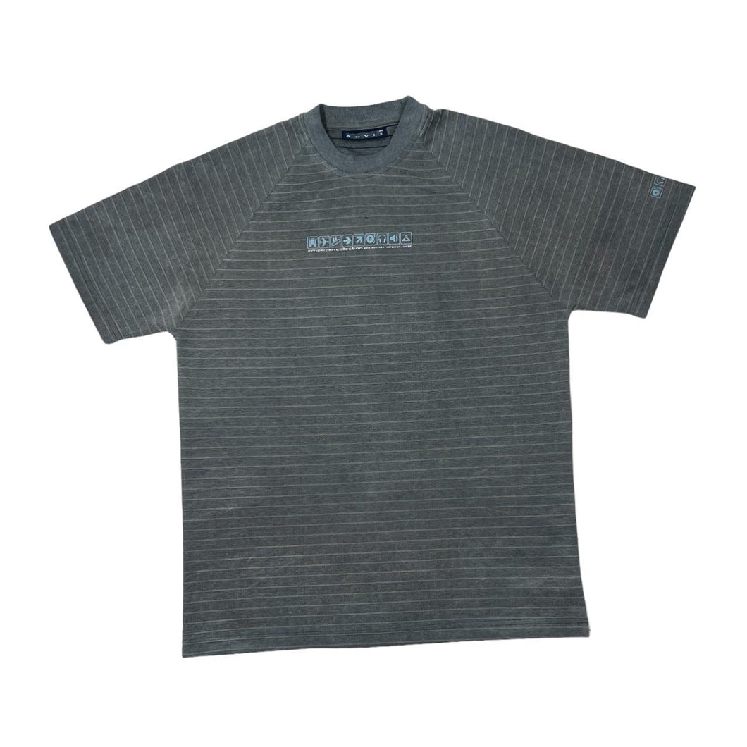 Early 00's Anvil AMERICAN COLLECTION Emoji Spellout Graphic Striped Tie Dye T-Shirt