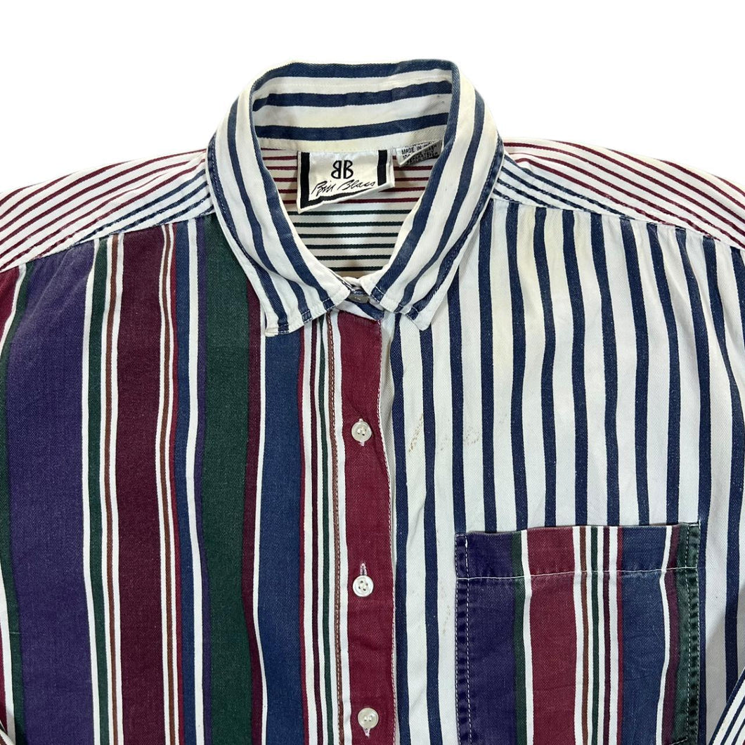 Vintage 90's Bill Blass Multi Colour Striped Long Sleeve Cotton Shirt