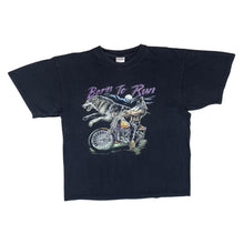 Load image into Gallery viewer, Vintage BORN TO RUN Werewolf Biker Gothic Spellout Graphic Faded Black T-Shirt
