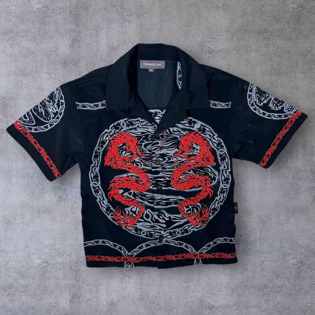 Early 00's Tempel-MJ Gothic Y2K Dragon Graphic Black Short Sleeve Shirt