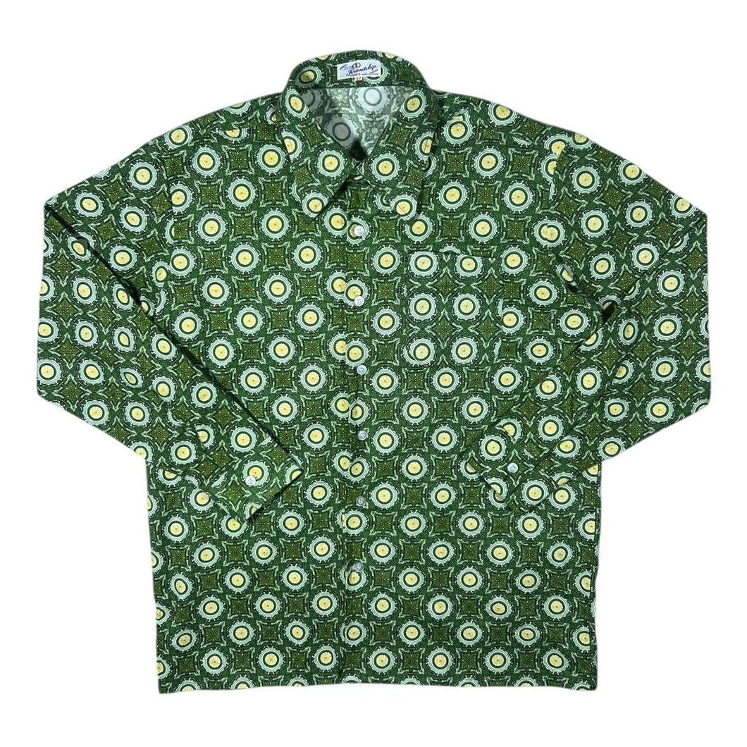 Vintage Friendship Green Crazy Abstract Patterned Long Sleeve Flannel Shirt