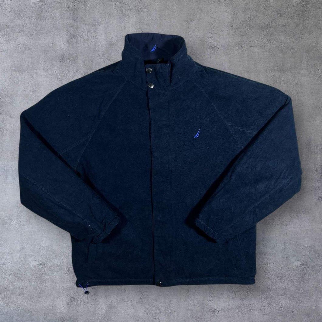 Nautica Reversible Fleece Winndbreaker Navy Blue Zip Jacket