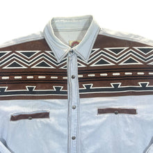 Load image into Gallery viewer, Vintage Bugatti Company Cowboy Western Light Blue Denim Popper Long Sleeve Shirt

