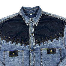 Load image into Gallery viewer, Vintage Cowboy Western Acid Wash Blue Denim Popper Long Sleeve Shirt

