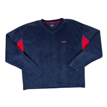 Load image into Gallery viewer, Early 00&#39;s Umbro Embroidered Mini Logo Navy Blue V-Neck Fleece Sweatshirt
