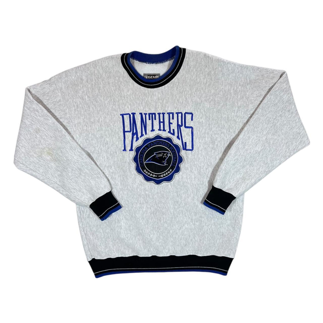 Vintage 90's NFL Carolina Panthers Embroidered Football Spellout Grey Crewneck Sweatshirt